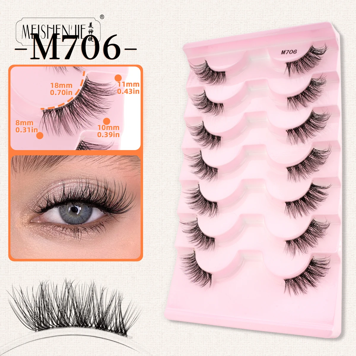 MEISHENJIE 7 paires demi-Cils de chat naturel longs vaporeux moelleux à la main doux Faux Cils outils de maquillage Faux Cils maquillaje