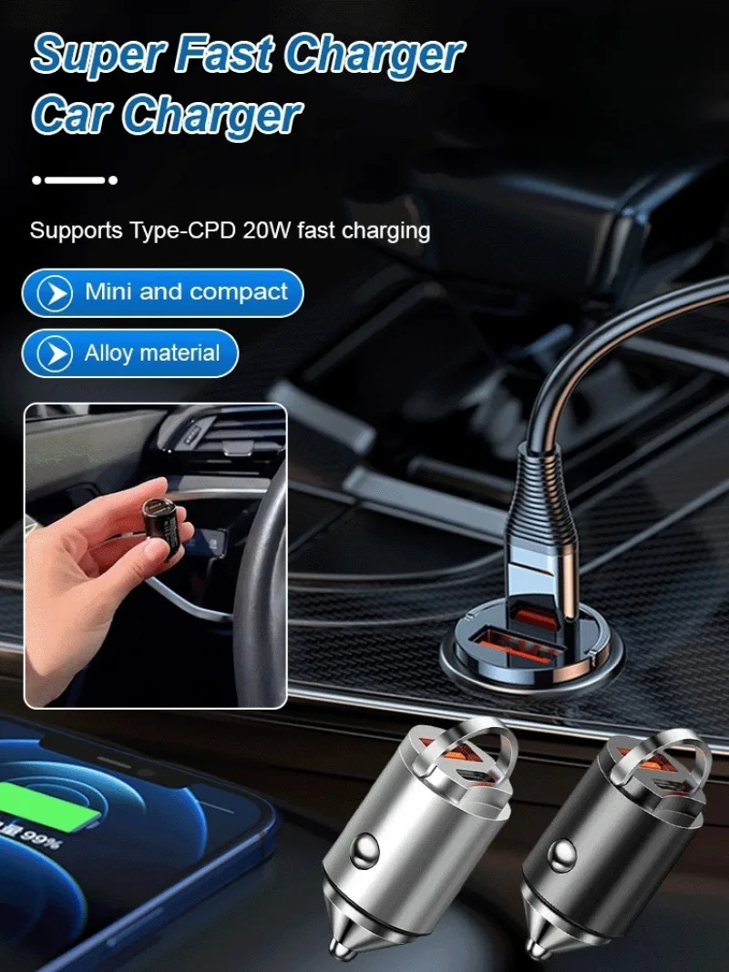 Car Charger Digital Display Car With Type-C Car Charger Fast Charging Car Mobile Phone Adapter PD Mobile Phone Charging Head