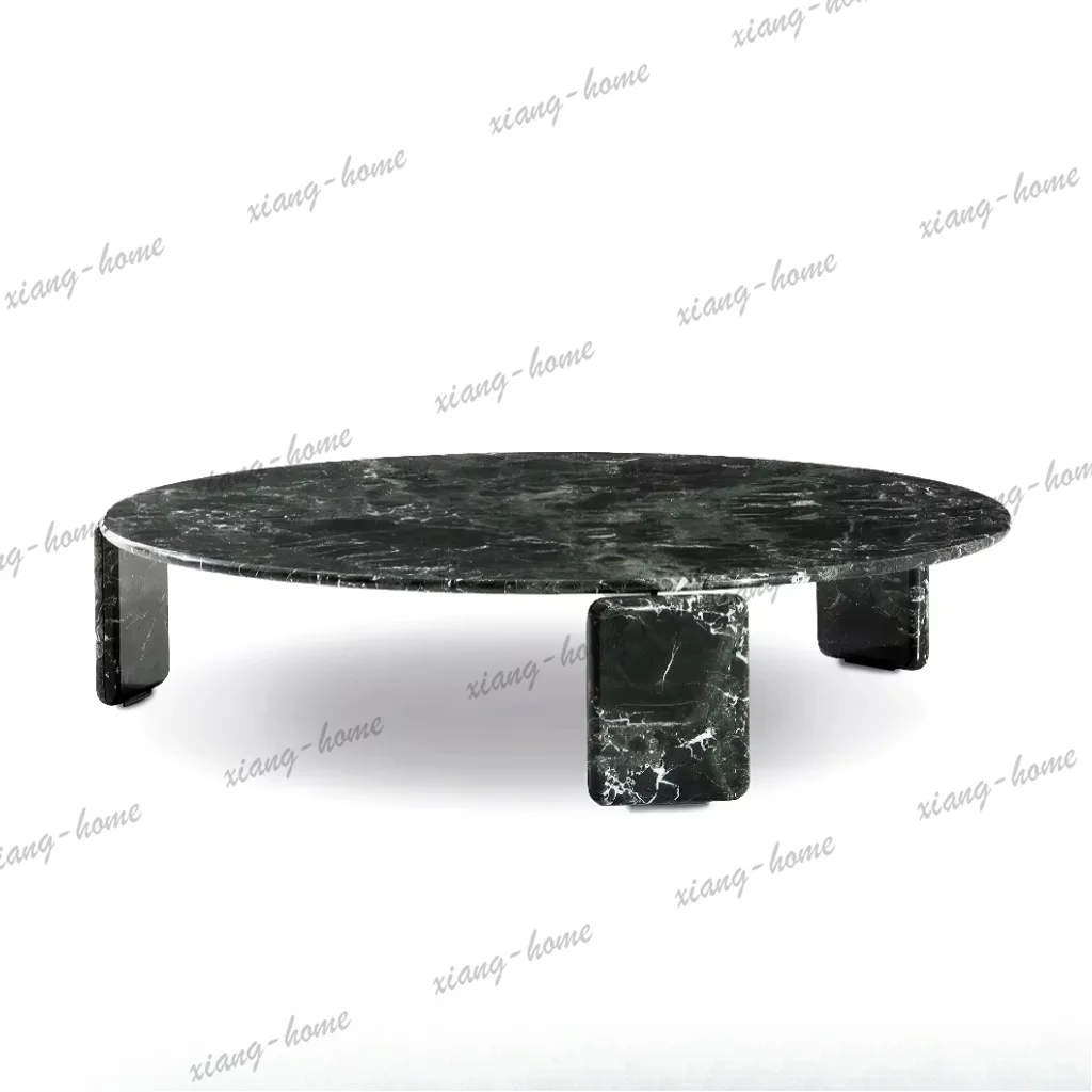 PG Italian Minimalist Green Marble Coffee Table, Modern Round Narcissus Stone Design, Heat & Scratch Resistant, Customizable