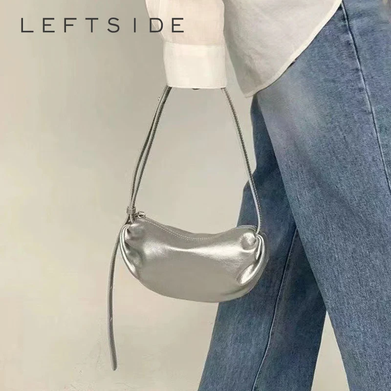 LEFTSIDE Silver Leather Crossbody Bags for Women 2023 Luxury Designer Korean Fashion Hobo Bag Females Handbags and Purses