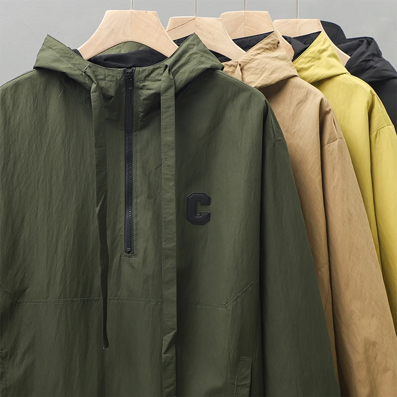 

Loose Fit Zipper Hooded Windproof Jaet Men's Casual Outdoor American Sle Knitted Fabric Long Sve Youth Faion Autumn ...