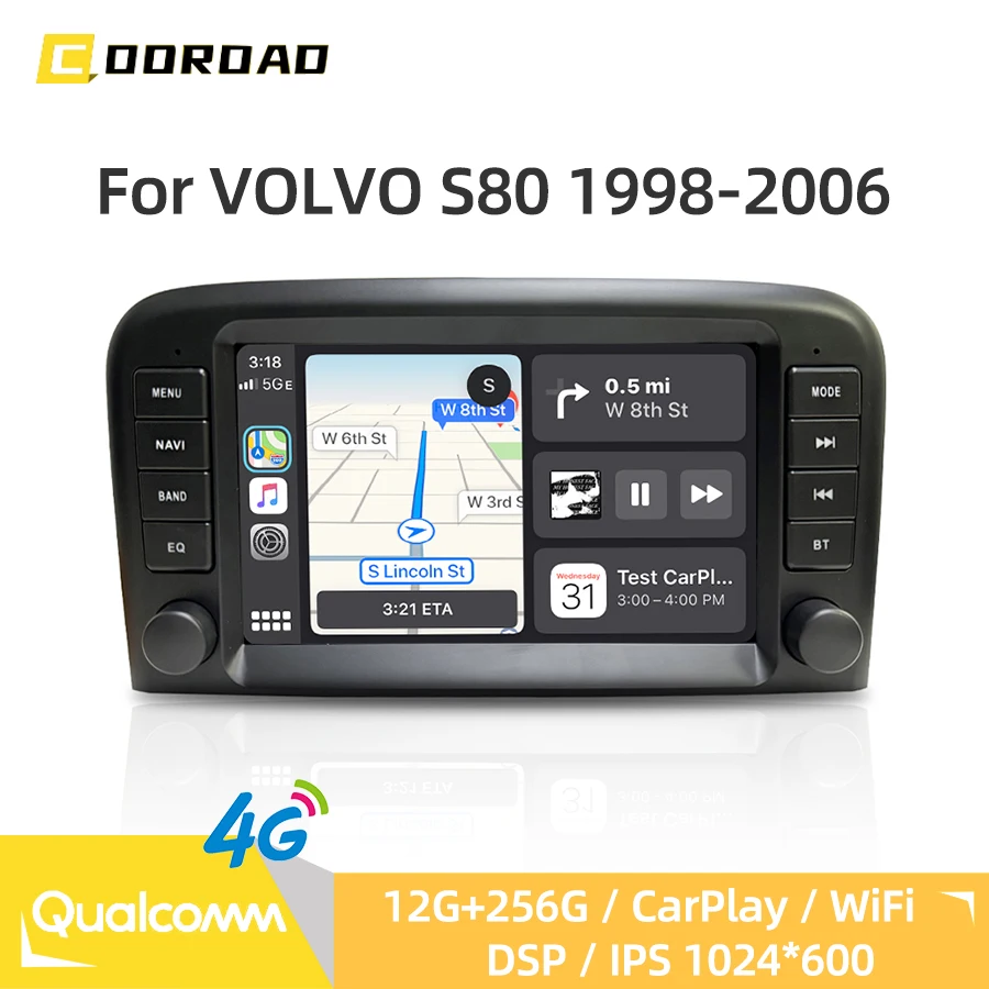 

12G 256G Android 13 Car Radio For VOLVO S80 1998-2006 GPS Navigation CarPlay 4G WiFi Bluetooth RDS Stereo Car Multimedia Player