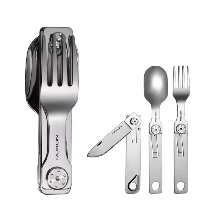 3-in-1 Knife and Fork Spoon Outdoor Tableware Set Stainless Steel Camping Field Portable Exquisite Multifunctional Equipment