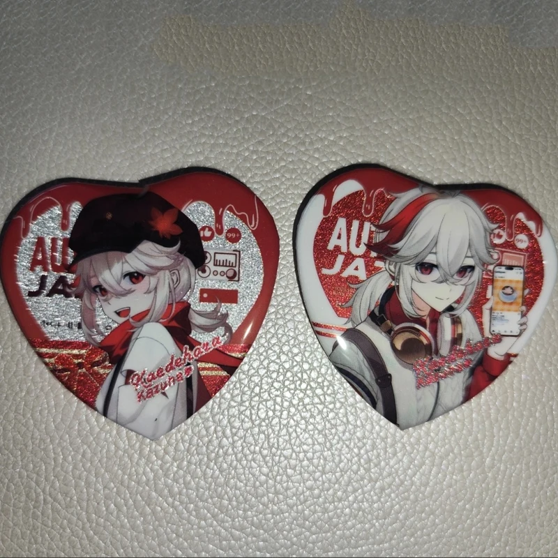 2 قطعة/المجموعة Genshin تأثير Kaedehara Kazuha شكل قلب شارة الليزر بروش دبوس تأثيري شارة الديكور هدية