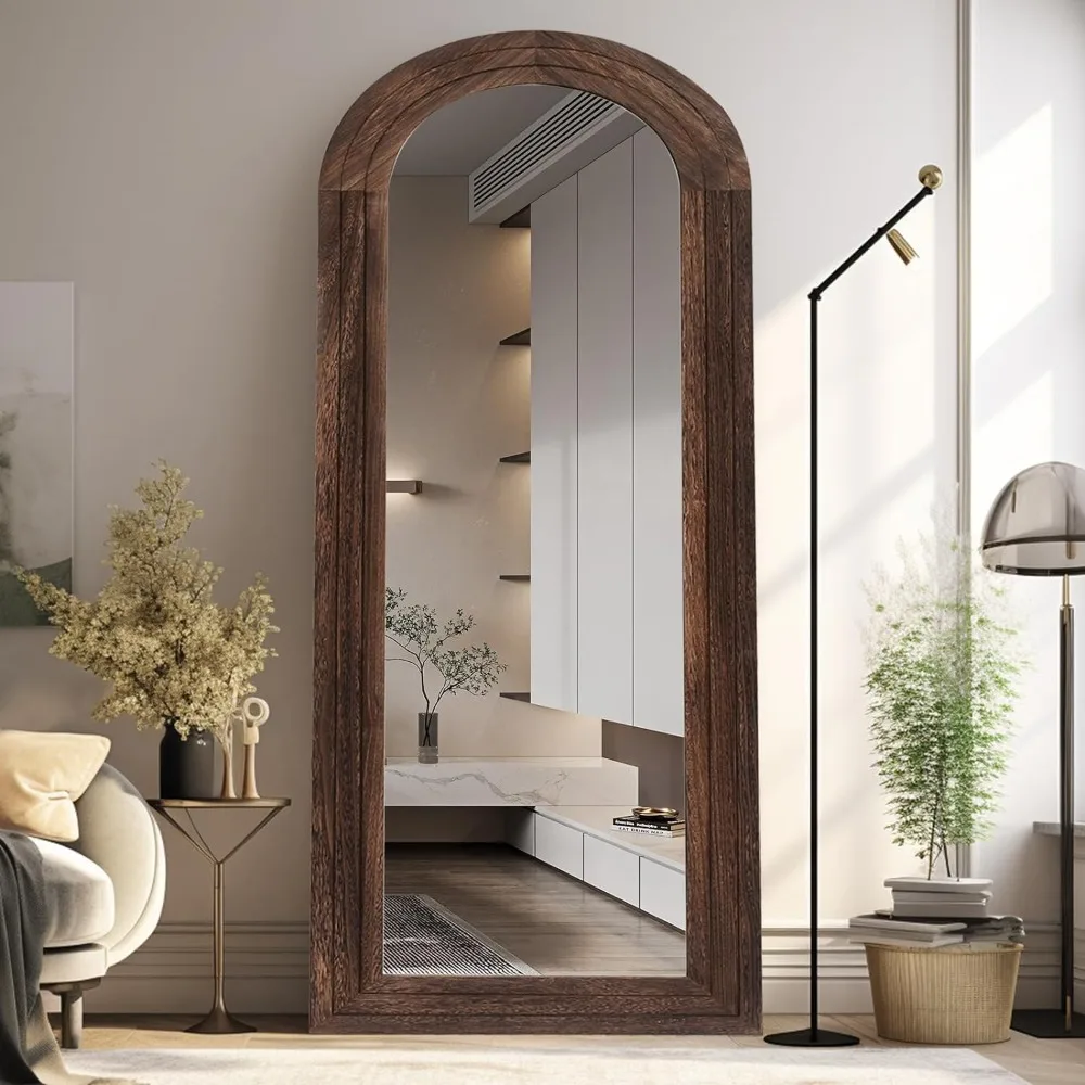 

Farmhouse Style Wall-Mounted Floor Mirror with Solid Wood Frame, 65" x 22" Arched Full-Length Mirror for Vertical Display and Le