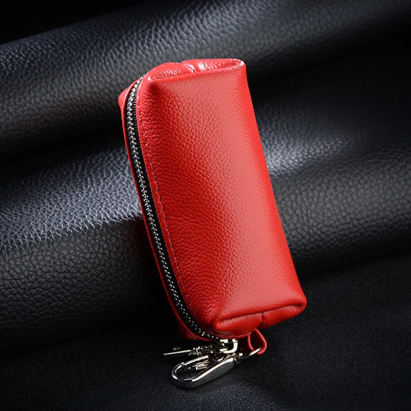 LLavero de cuero genuino para hombre y mujer, bolsa organizadora de cuero vacuno dividido, bolso largo para llaves de coche, cartera para ama de llaves