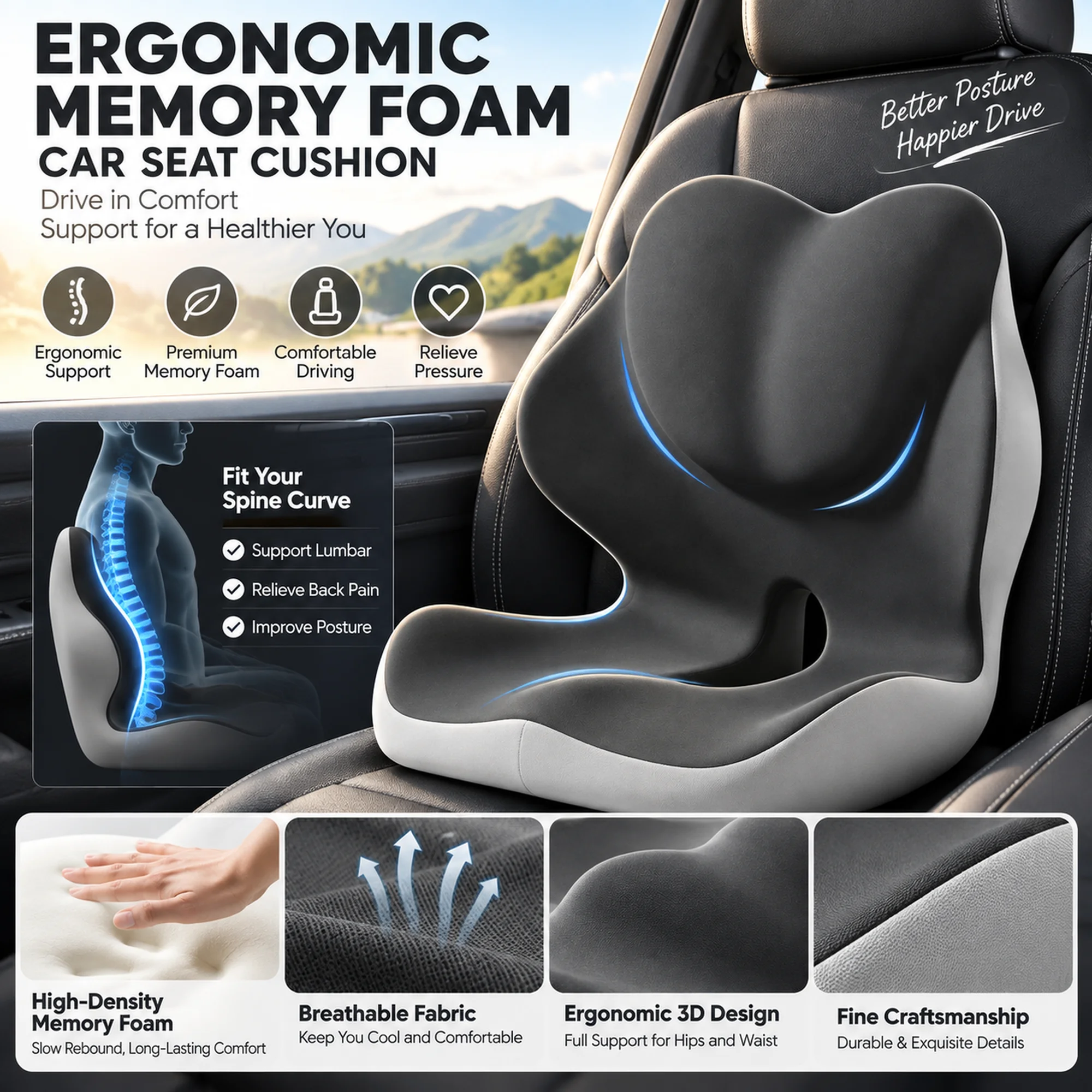 With Back Foam Chair Cushion Back With Back Support Foam-Chair Cushion Ergonomic Office Office Seat High Quality