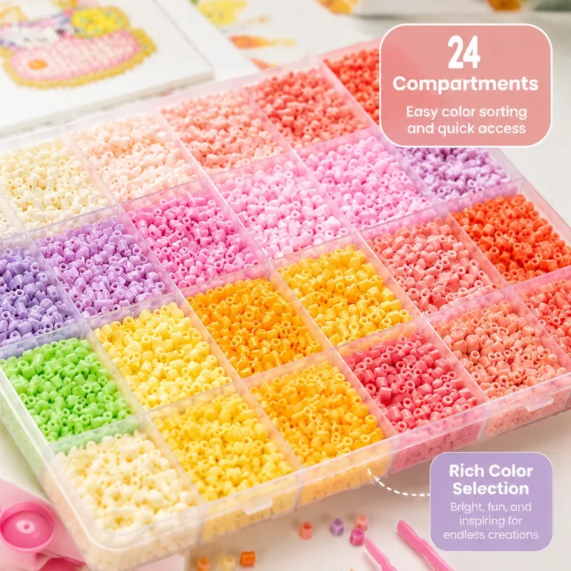 24 Colors Fuse Perler Beads Kit with Pegboards Tweezers Ironing Paper for DIY Handmade Art Craft Gift