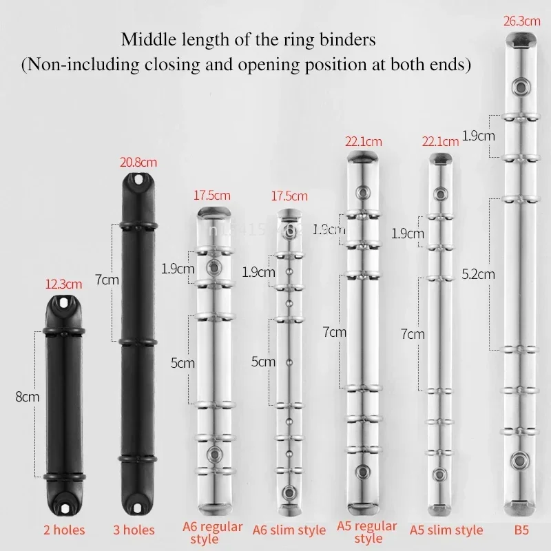 Loose-Folha Pasta de Arquivo para Notebook, Metal Binder Clip, Binding Hoops, Ring Binder, DIY Notepad, Papelaria Acessório, A6, A5, B5