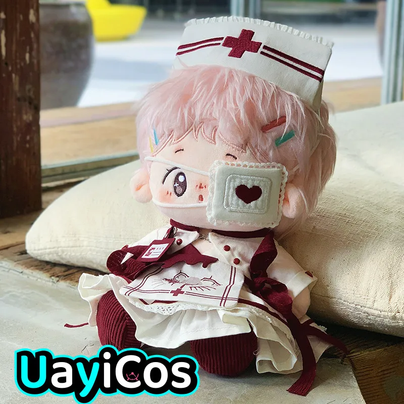 Ropa para muñecas de 20cm, conjunto de uniforme de enfermera bonito, sombrero, máscara de ojos de amor, vestido, falda, ropa, trajes, muñecos de peluche, juguete de Anime, regalo para niños