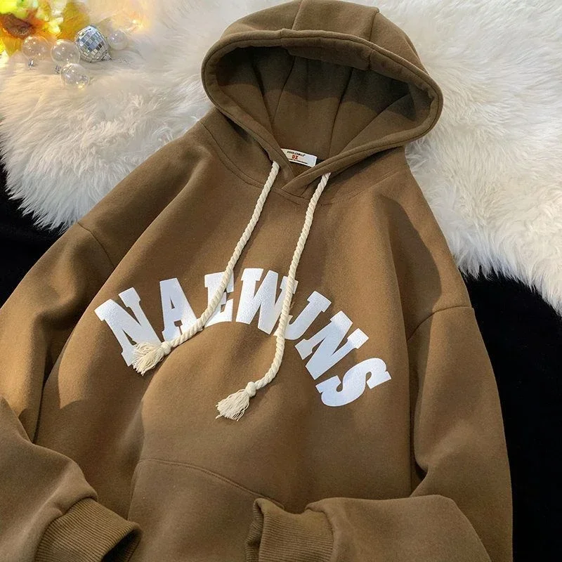 

Autumn and Winter Heavyweight Hooded Sweaters Men and Women Plush Couples Versatile Loose Fitting Long Sleeved Oversized Jacket