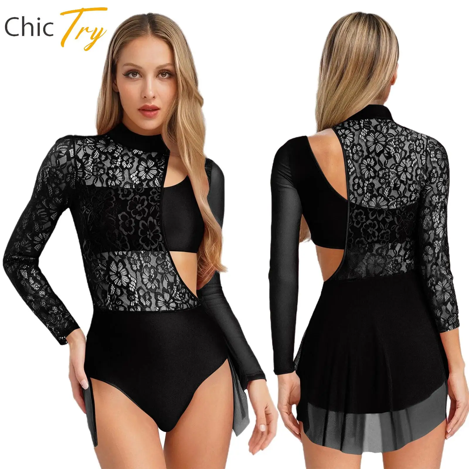 

Ballet Leotards for Women Adult Dance Camisole Gymnastics Leotard Figure Skating Costume Floral Lace Patchwork Skirted Leotards