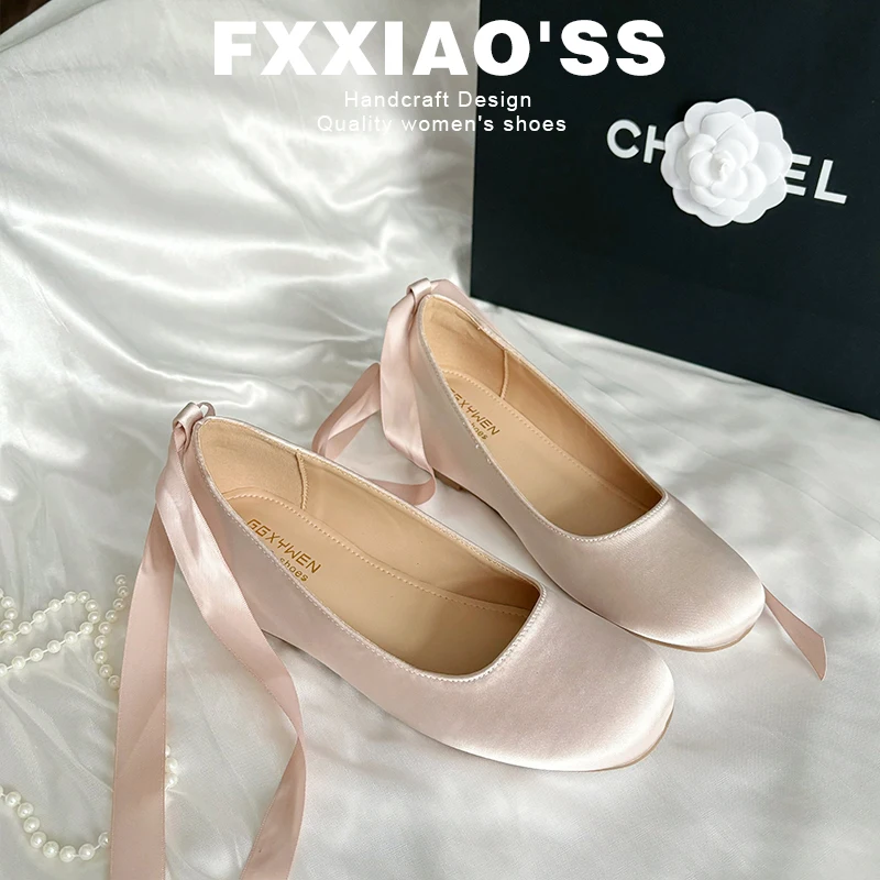 summer-style-flat-bottom-fairy-tale-ballet-shoes-satin-finish-slip-on-women's-flats-increased-height-fashionable-single-shoes