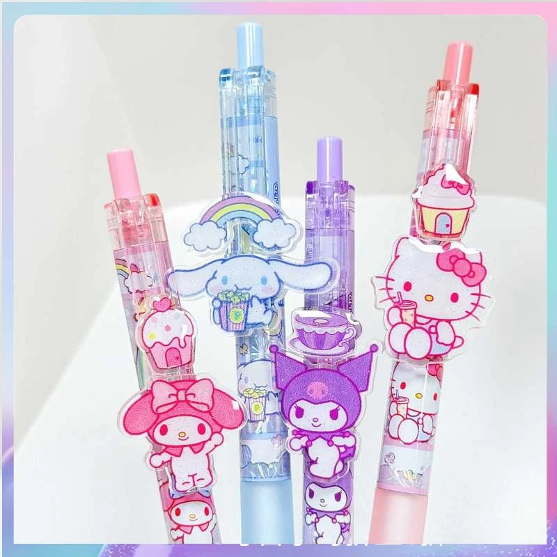 

4/28 шт. Kawaii Sanrio патч нейтральная ручка мультфильм Hello Kitty 0,5 черная ручка для подписи студенческие канцелярские принадлежности подарок оптовая продажа