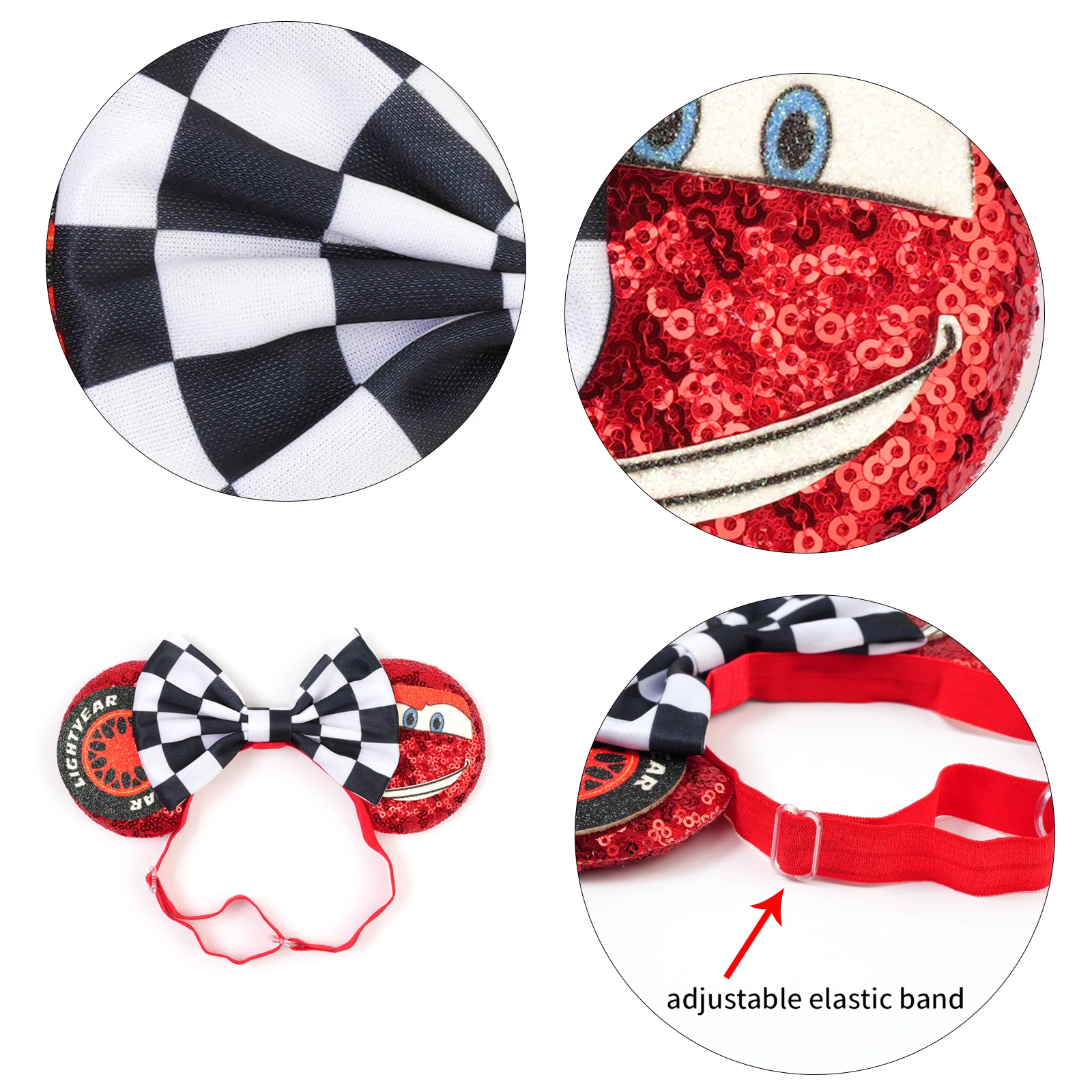 Anime Cars Hair Accessories Pixar 95 Lightning McQueen Mickey Mouse Adjustable Headband for Girls Kids Women Sequin Bow Hairband view 4