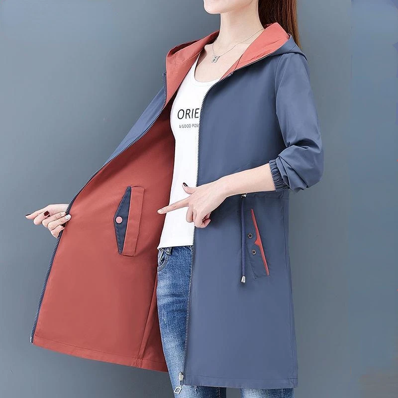 

Fashion Double-Sided Wear Trench Coat Women's Mid-Longth 2023 Spring Autumn Female Coats Tops High Quality Hooded Jacket Outwear