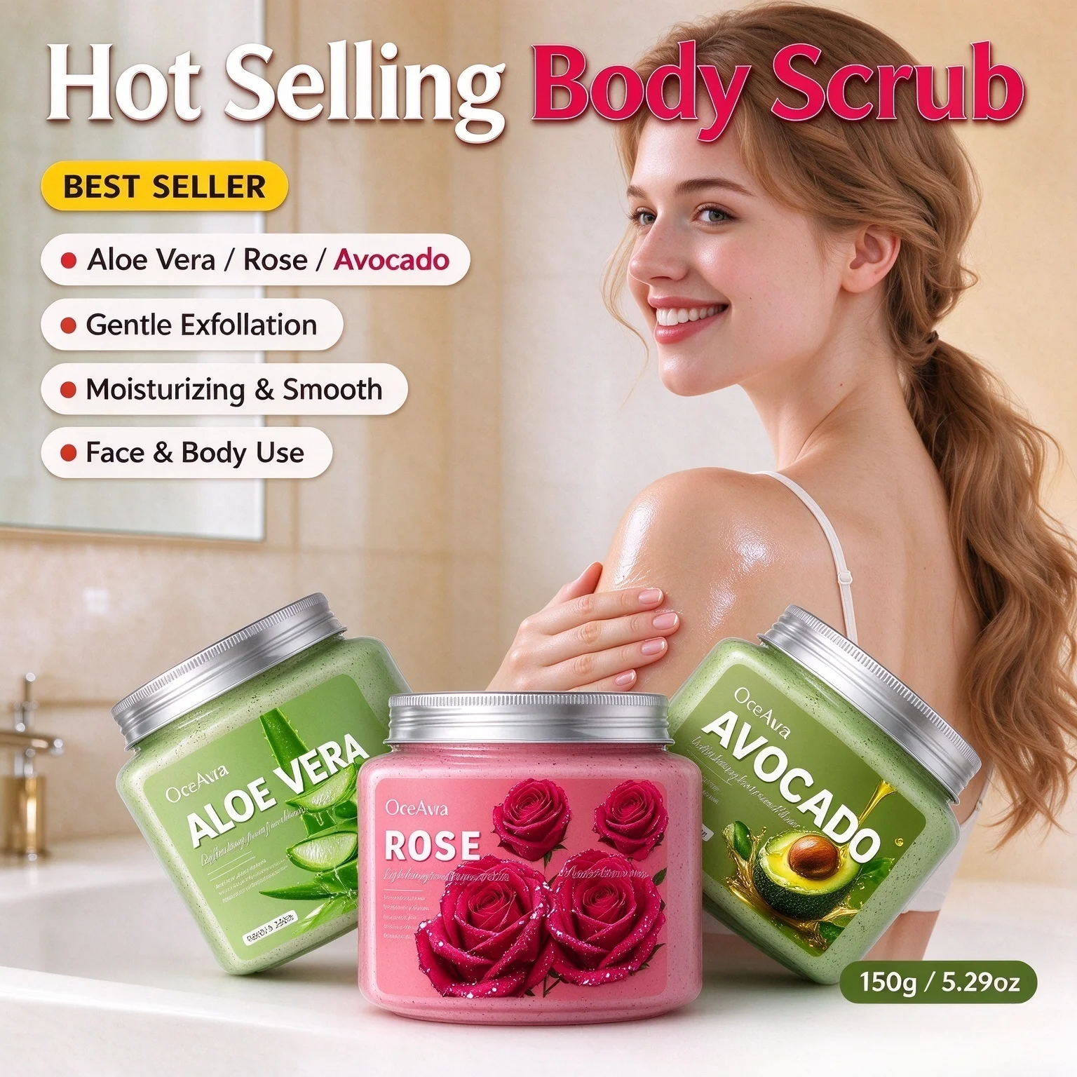 Body Scrub Aloe Vera Rose Exfoliating Scrub Face Body Dual Use Moisturize Smooth Skin Anti-Wrinkle Skin Rejuvenation Bath Scrub