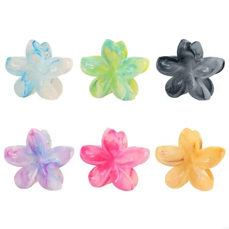 

P9FE Flower Hair Claw with Secure Shark Clip Marble Texture Floral Headwear Gradient Color Hair Accessories for Women Girls