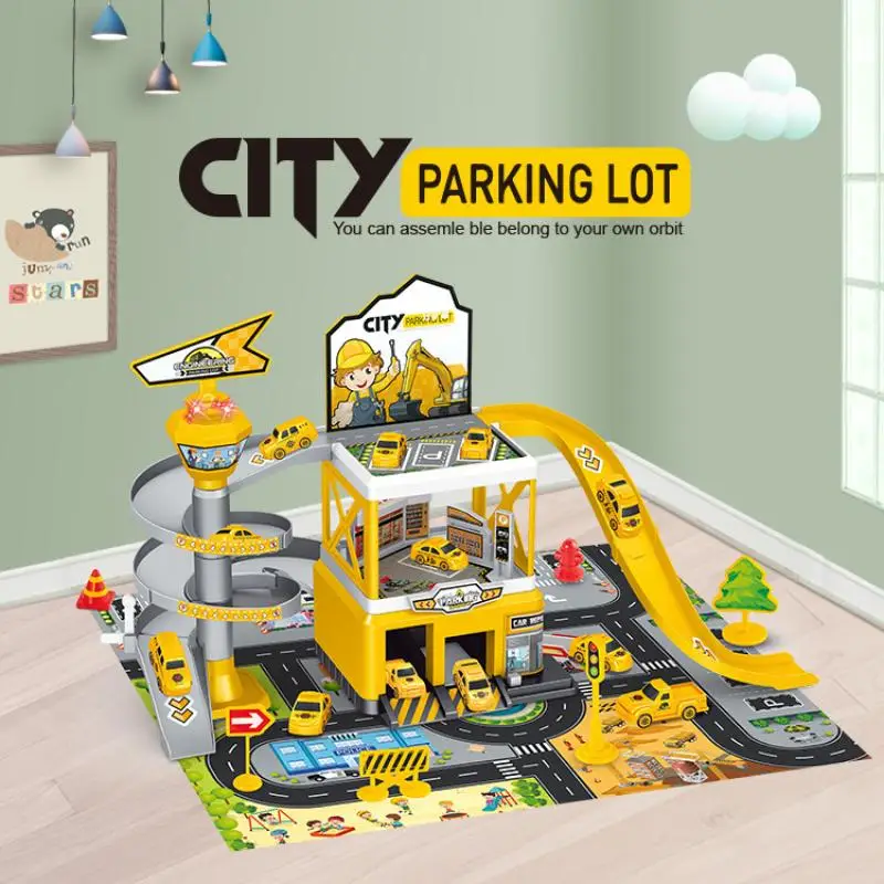 Children Rail Car Parking City Fire Police DIY Puzzle Assembled Runway Inertia Car Engineering Vehicle Kids Toys Birthday Gifts