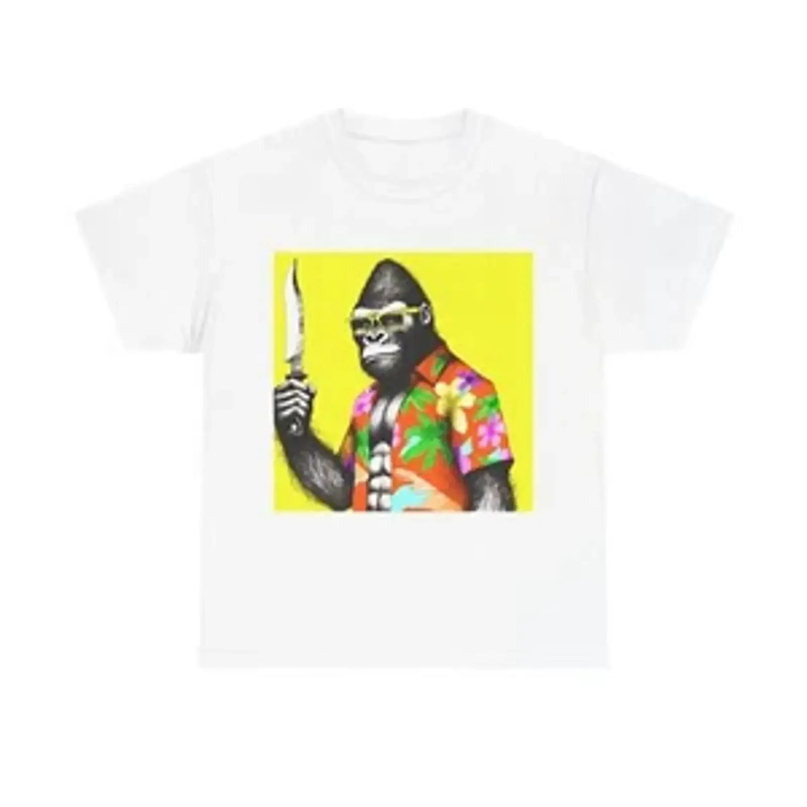 Adult T Shirt Gorilla Hawaii Machete Vintage Style vintage Washed Stylish Versatile Top For Everyday Wear Casual homme fashion