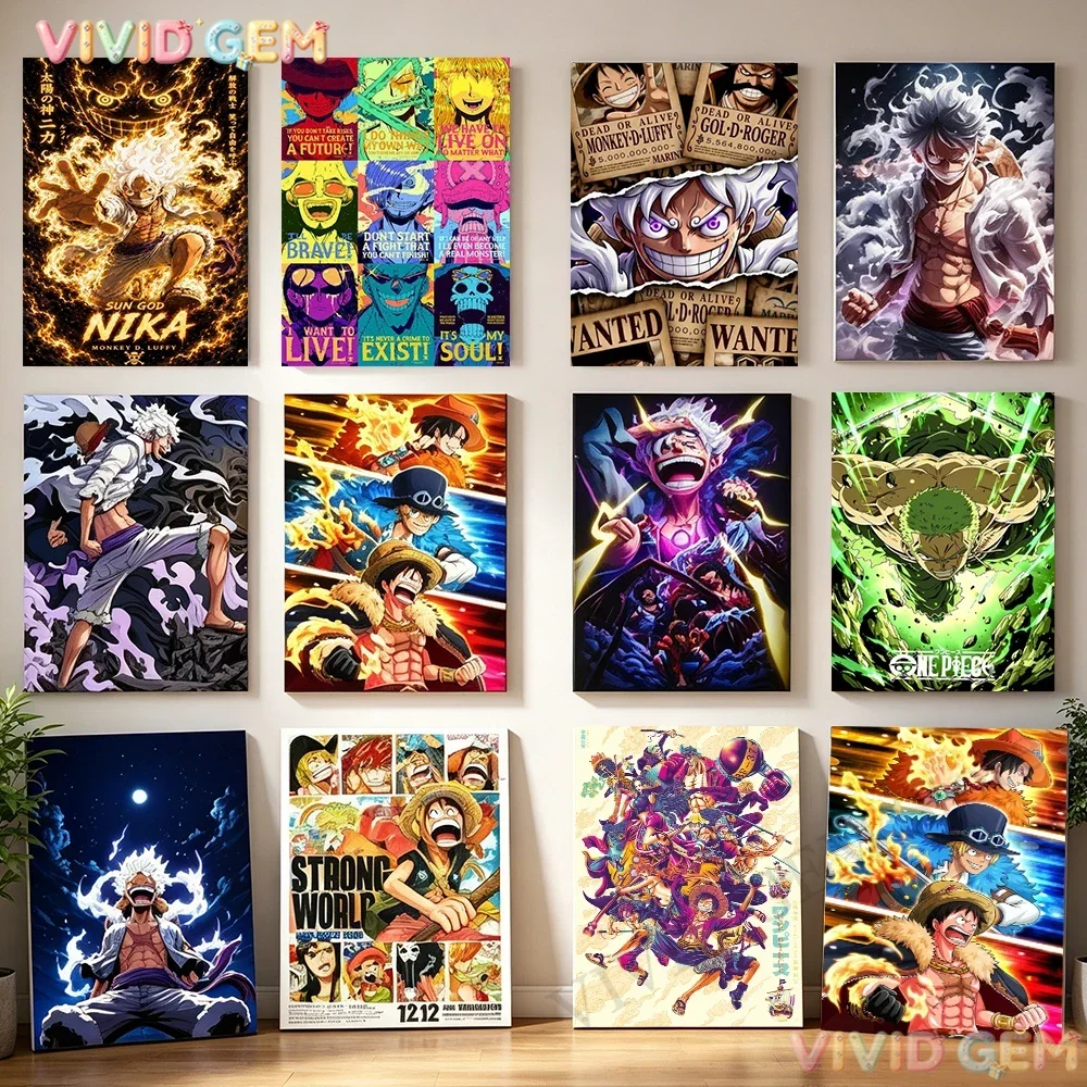 5D DIY Shimmer Round Rhinestone Full Drill Diamond Painting, One Piece Vintage Wanted Anime Poster Art, Hobby Craft for Bedroo