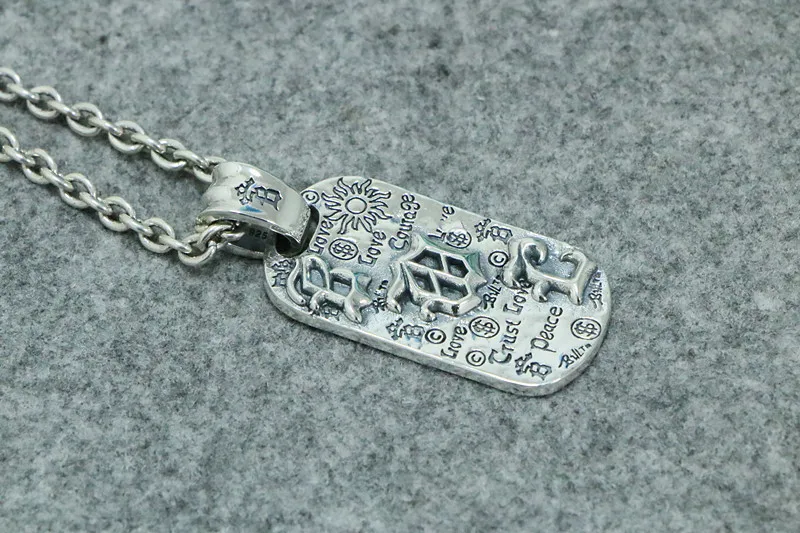 S925 Sterling Silver Jewelry Punk Personalized English Letter Graffiti Pendant Retro Trend Korean Version Men's Pendant Retro