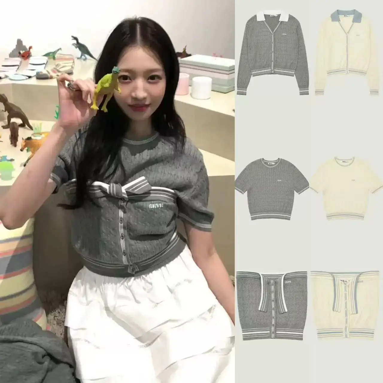 

Комплект из трех предметов: вязаный кардиган с коротким рукавом в стиле колор-блок, в стиле Донгдэмун, весенняя модная верхняя одежда для женщин