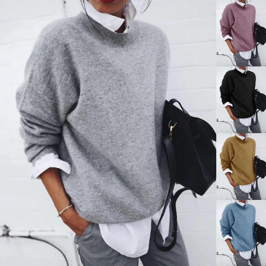 

Hot Women Casual Pullover Shirt Collar Long Sleeved Fake Two-Piece Loose Sweater jacket