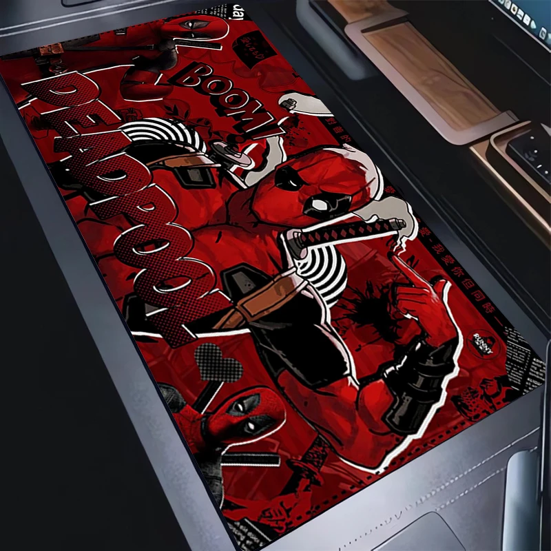 Mouse Pad Laptop Red Anime Cool D-deadpool Mousepad PC Non Slip Gamer Cabinet Desk Mat 900x400 Gaming Keyboard Rug For Boy Gift