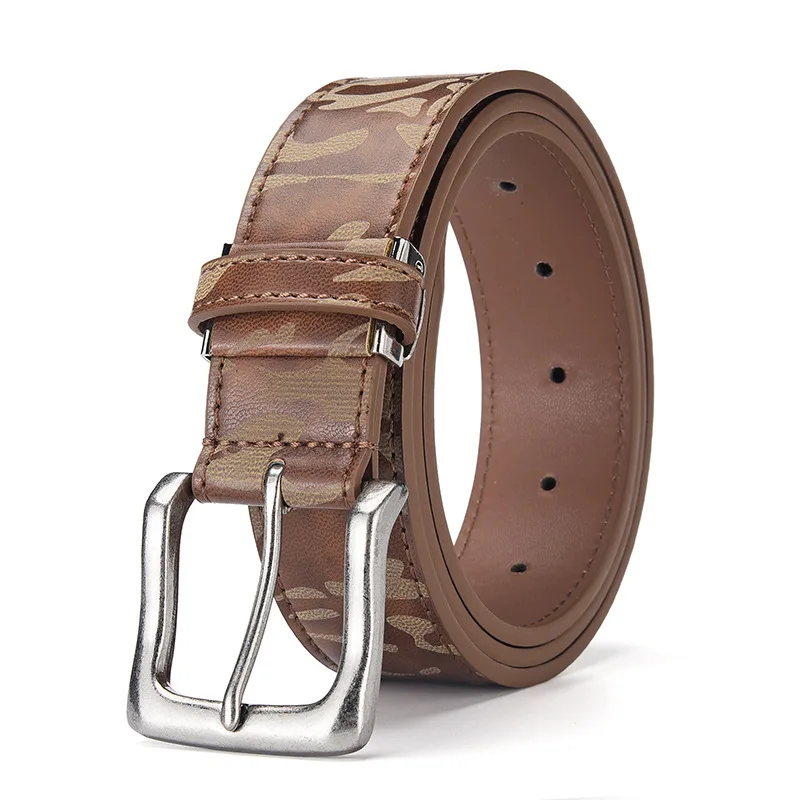 Men's Camouflage Glossy Belt Superior Style PU Leather Fashion Casual Business Accessory Classic Pin Buckle Belt Gift