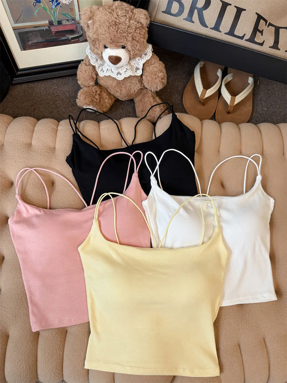 Summer New Hollow out Small Strap Vest Women's One-Piece with Chest Pad Spicy Girl Inner Wear Outer Wear Top Beautiful Back