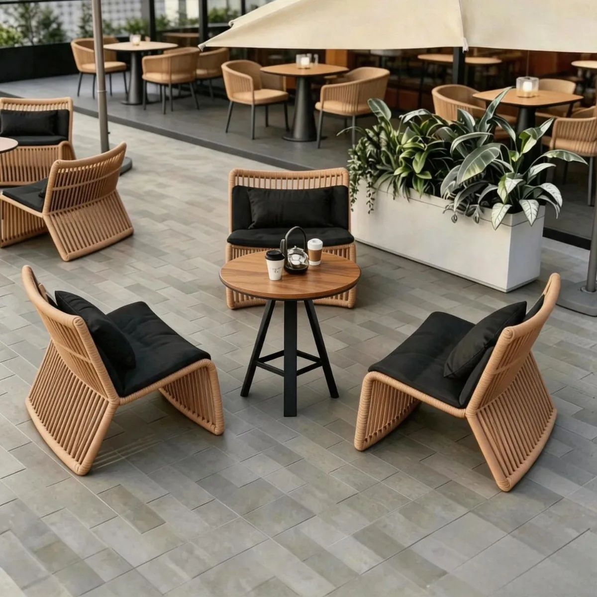 Cafe Outdoor Sofa Chair Hotel B & B Terrace Outdoor Courtyard Garden Waterproof Sunscreen Outside Rattan Tables And Chairs
