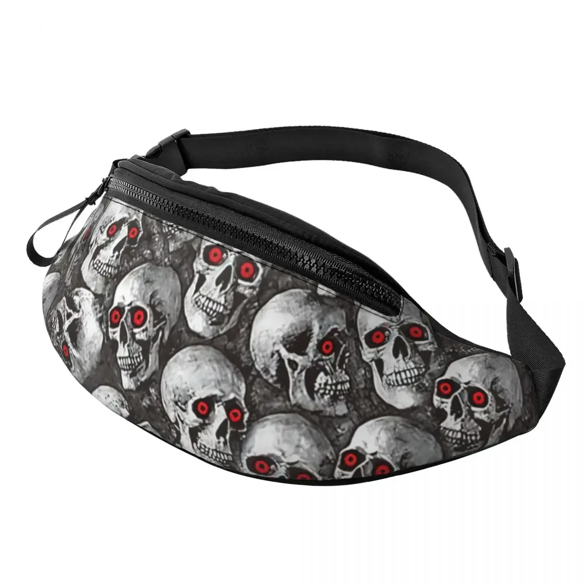 Casual Gothic Skull Pattern Fanny Pack Men Women Halloween Occult Skeleton Crossbody Waist Bag for Traveling Phone Money Pouch