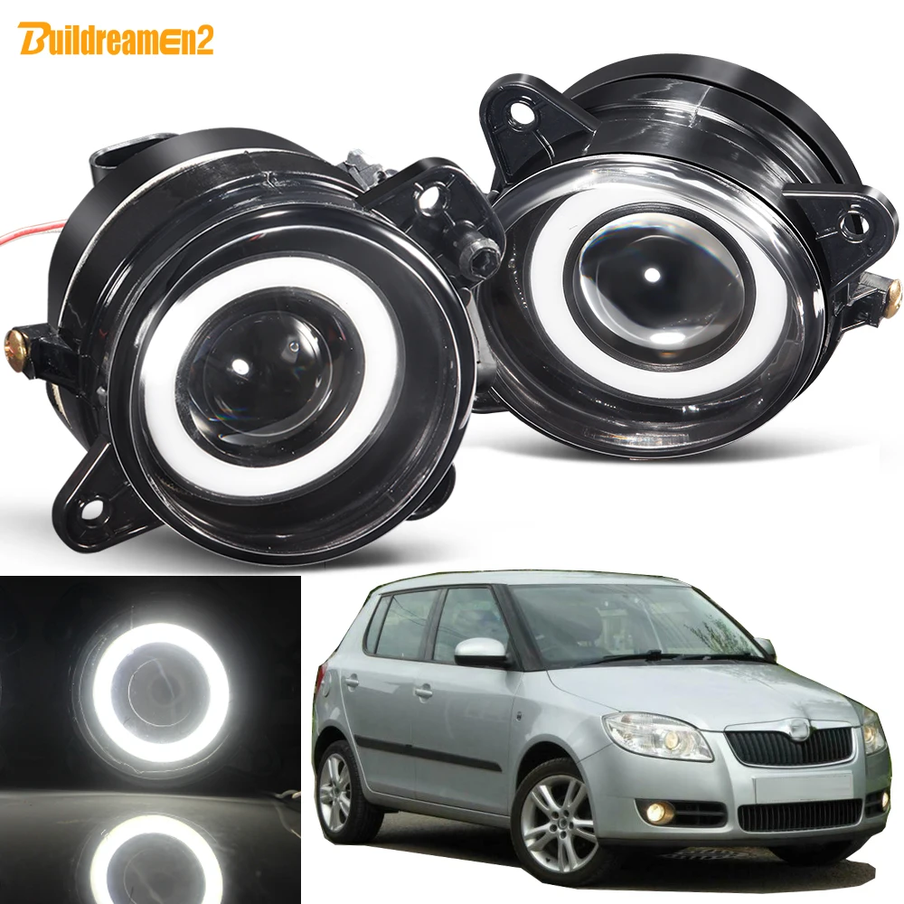 2 X Fog Light Assembly Angel Eye DRL 30W 9006 Car Front LED COB Fog Daytime Running Lamp For Skoda Fabia Mk2 2007 2008 2009 2010