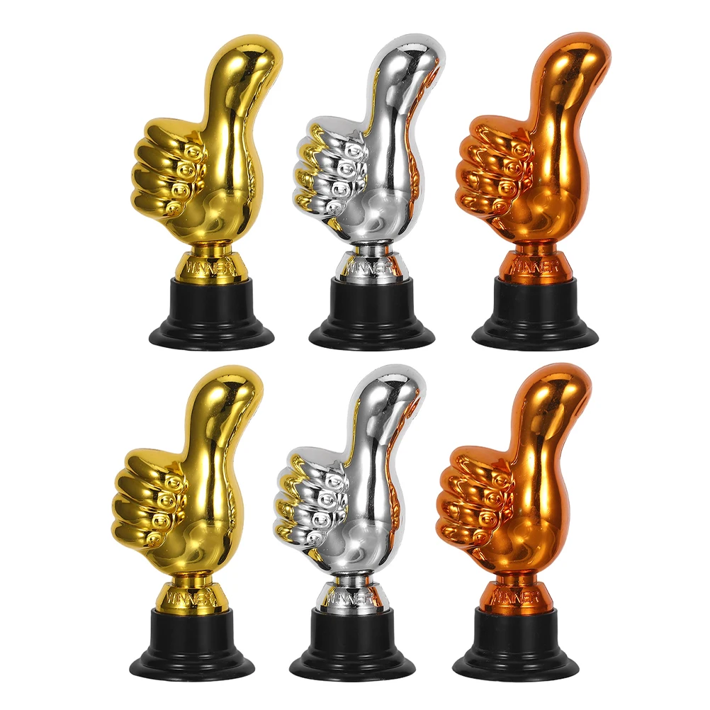 

6pcs Lifelike Thumb Up Award Trophies Plastic Gold Silver Copper Mini Trophy For School Sports Participation Team Building