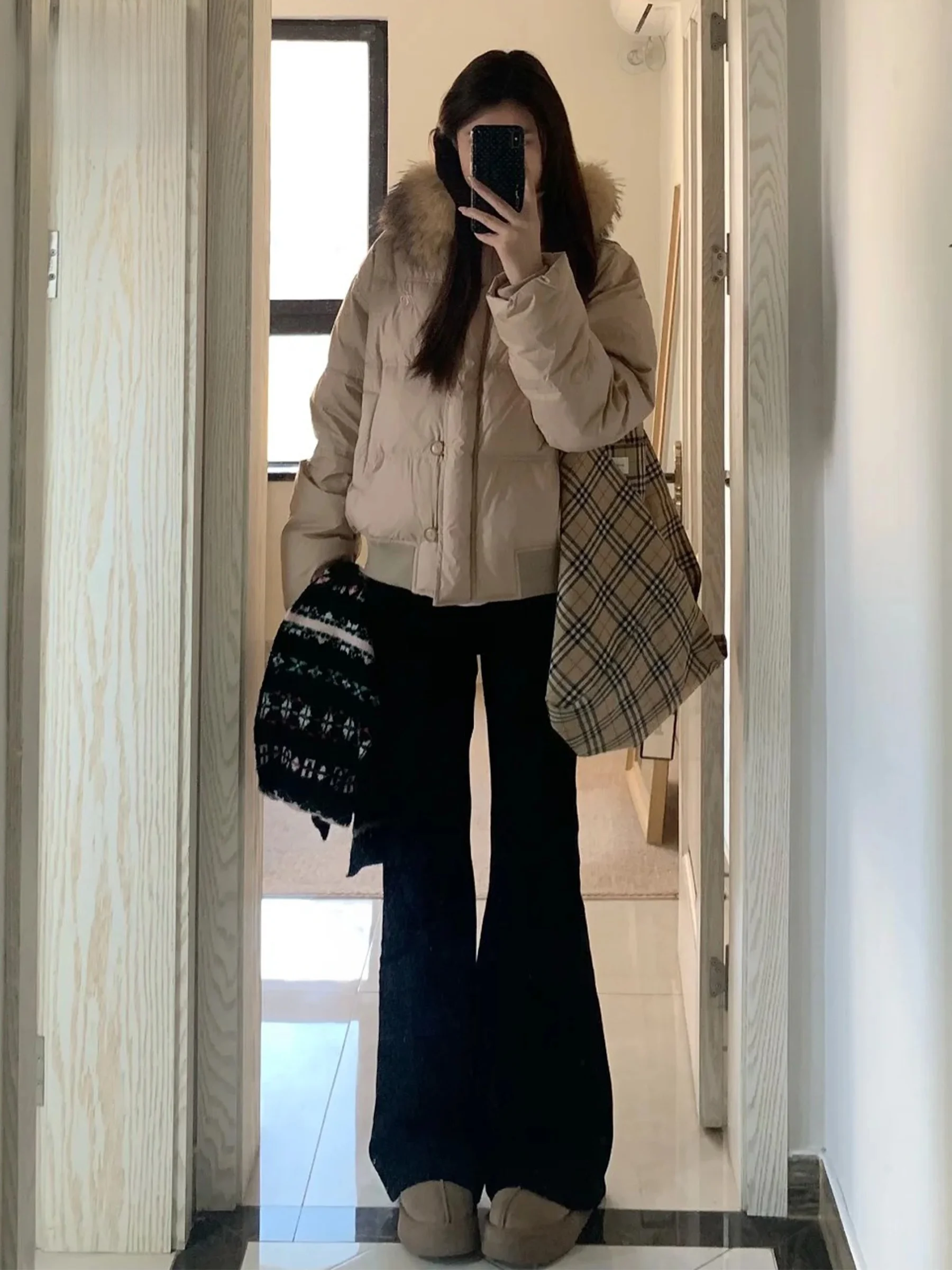 

Джинсы-клеш в американском стиле с флисовой подкладкой, женские, с низкой посадкой, утягивающие, повседневные, зимние, модные