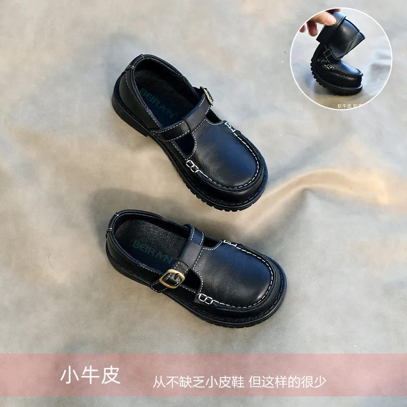 Girls' Genuine Leather Princess Spring Autumn Style Single Shoes Soft Cowhide School Mary Cute Baby Black Korean Trendy Shoes