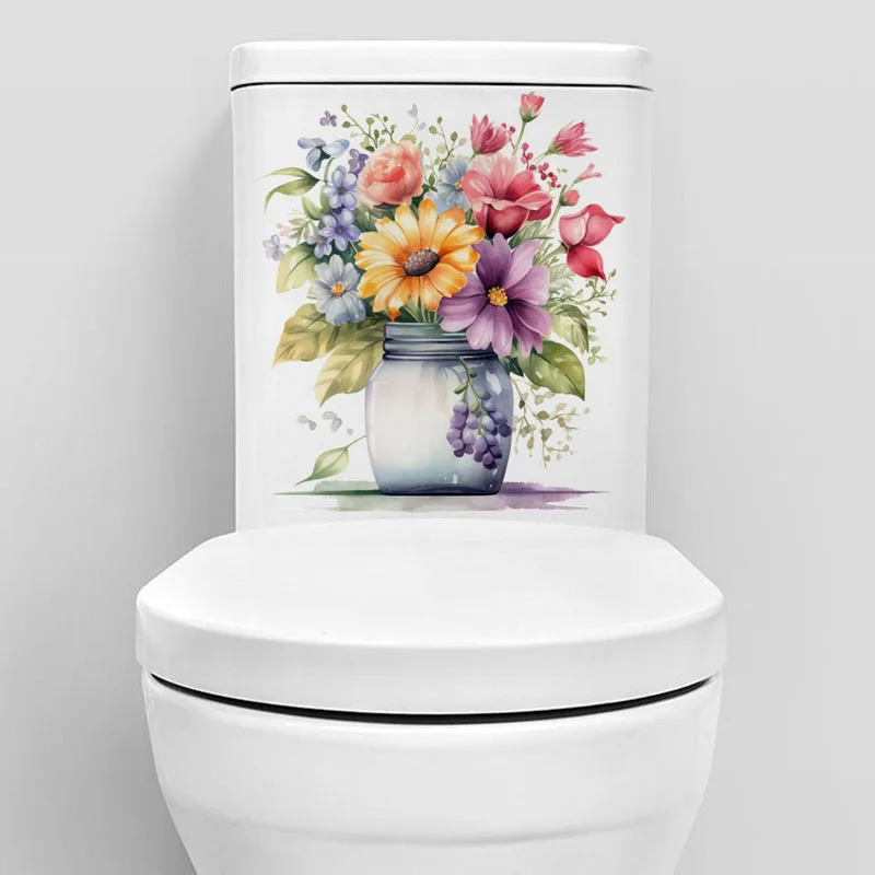 C53# Flowers and plants wall stickers bathroom toilet decoration decals living room cabinets home decoration murals