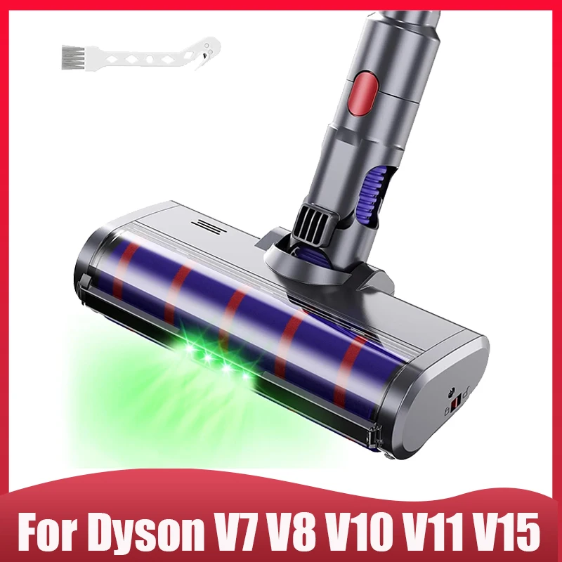 Für Dyson V7 V8 V10 V11 V15 Staubsauger, weicher Bürstenkopf, mit 4 grünen LED-Leuchten für Hartböden, kurzhaariger Teppich
