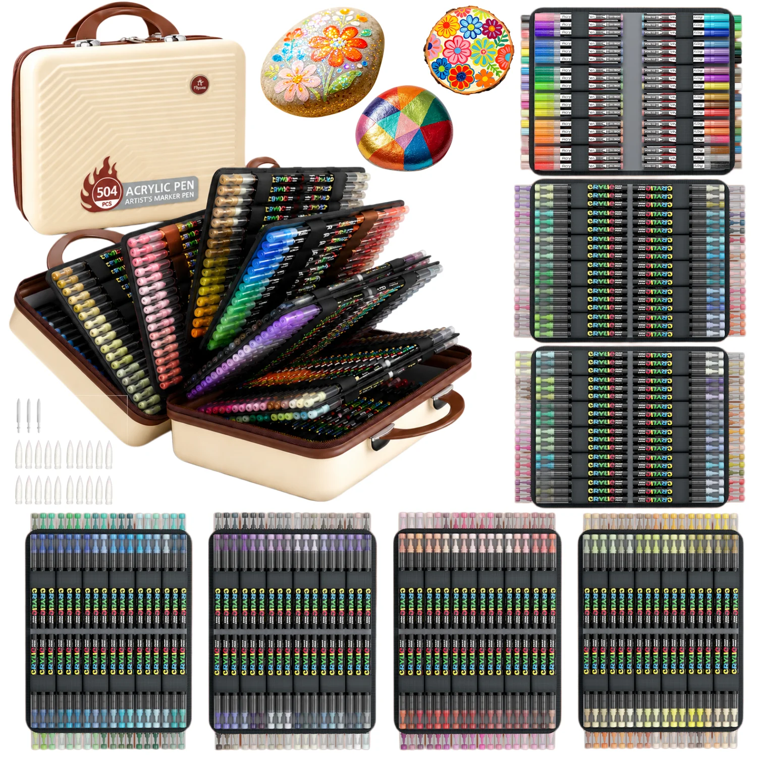 504 Colors Acrylic Paint Markers Set with Organizer Case Complete Artist Marker Collection with Soft Brush Tips,Acrylic Pens