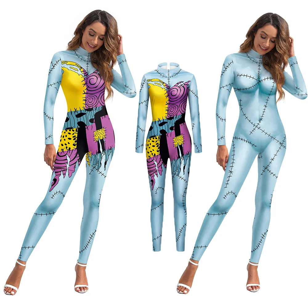 Nightmare Cosplay Sally Cosplay Sexy Skinny Jumpsuit Wear Onesie Costume Women Elastic Bodysuits Rompers Before Christmas