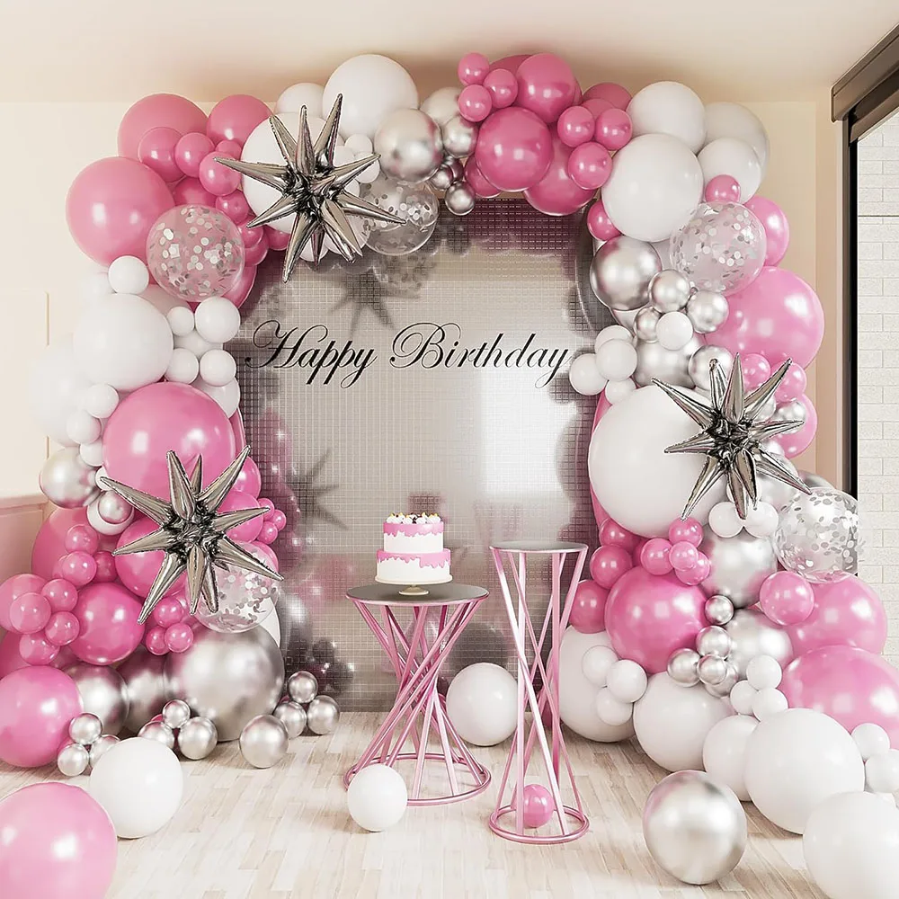 Perlenrosa weiße Ballon-Girlandenbogen-Set, 146-teilig, perlrosa Ballon, weißer Ballon, silberner Ballon, Mädchen, Geburtstag, Braut, Valentinstag, Prinzessin, Mottoparty-Dekoration
