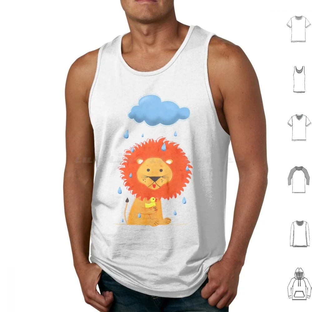 Baby Lion And Yellow Duck Tank Tops Print Cotton Baby Lion Baby Lion Duck Rubber Duck Weather Big Cat Rain Drops Cloud