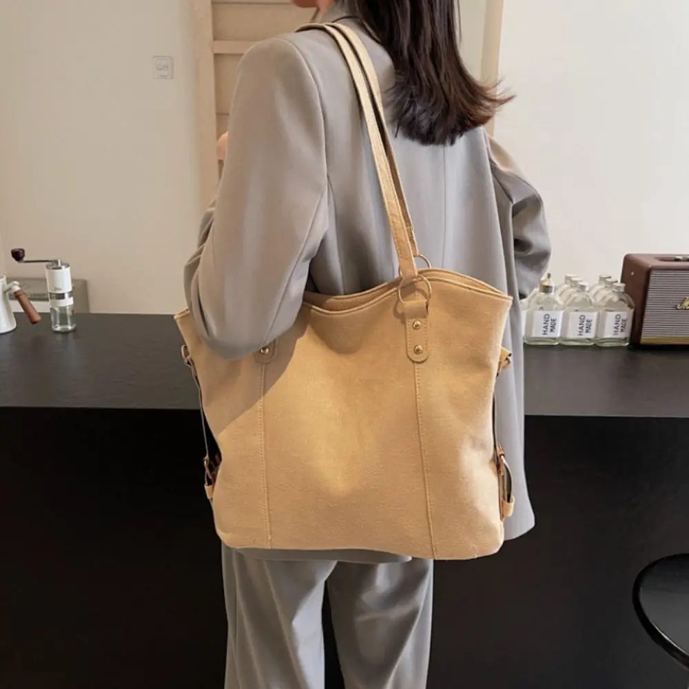 Fashion Large Capacity Suede Tote Bag Solid Color Casual Women's Crossbody Bag Commuting Shopper Travel Handbags Lady