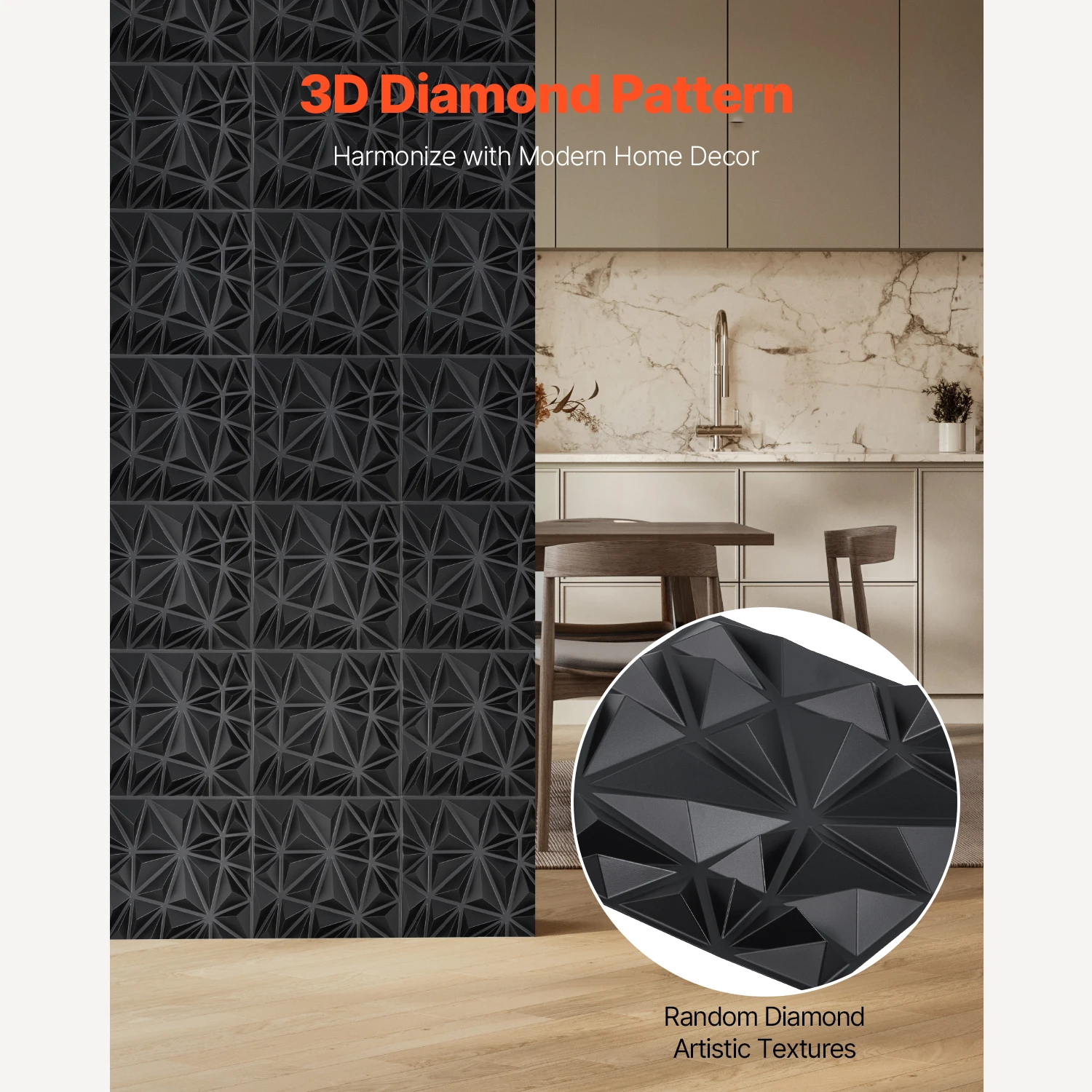 VEVOR 3D Wall Panels PVC Modern Art Minimalist Diamond Tiles Coverage Accent Wall Panel Interior Home Decor for Ceiling Bedroom