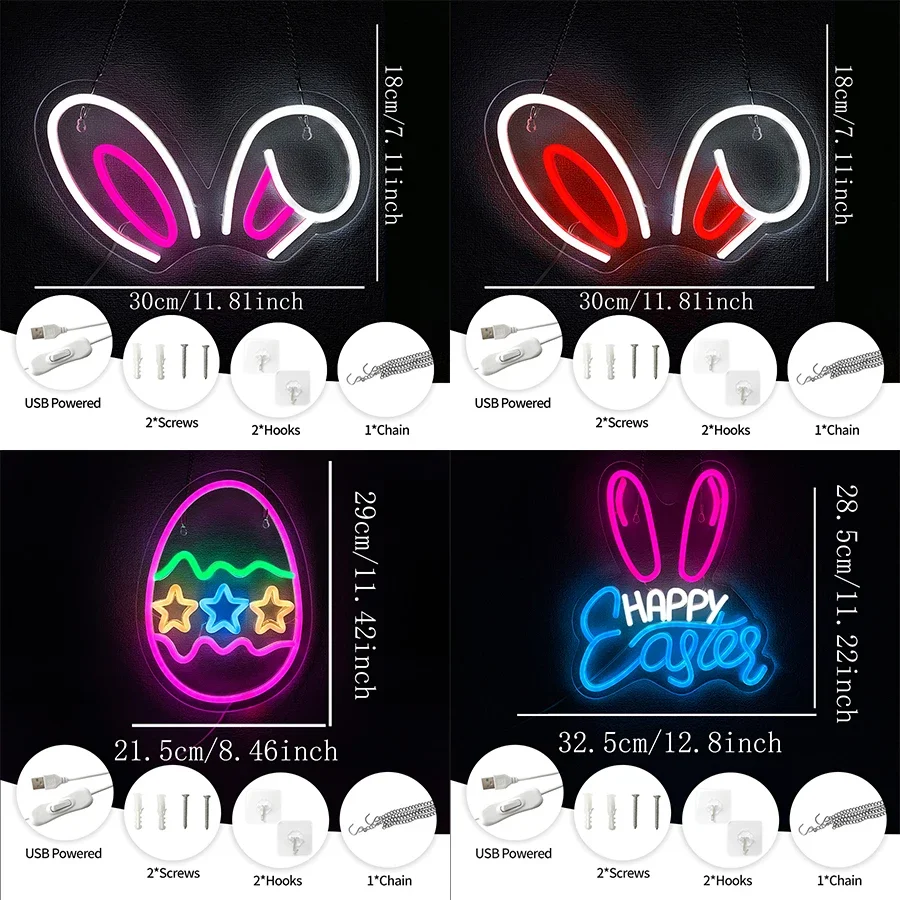 Easter Gifts. Rabbit Ear Egg Icon, Used For Bedroom, Happy Easter Led Neon Sign,Home Window, Living Room, Office Art Decor.