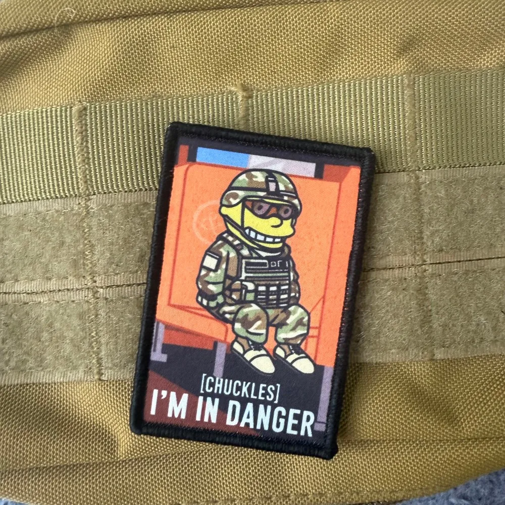 I'm In Danger Cartoon Soldier Printed Tactical Patch Hook Loop Funny Meme Morale Badge For Backpack Vest Hat DIY