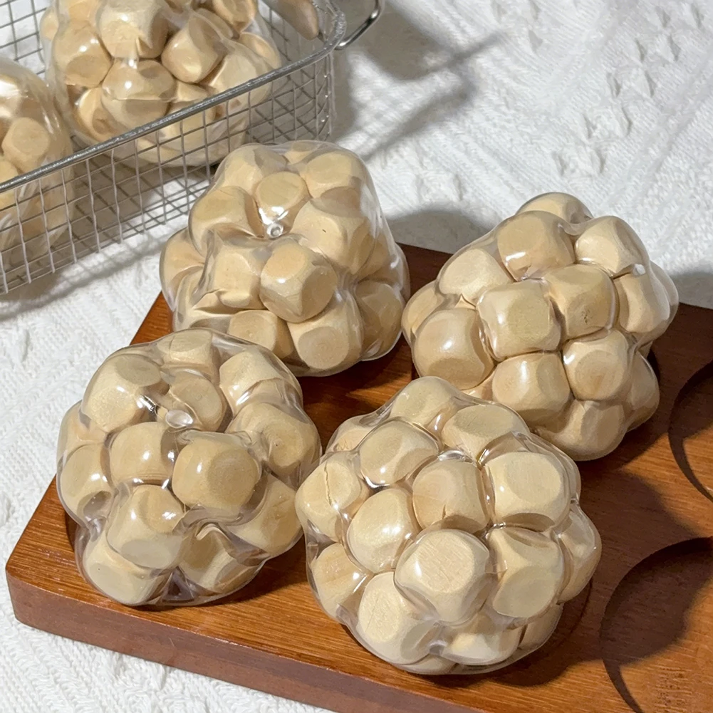 Mini Wooden Block Stress Ball Wood Noisy Crunchy Ball Asmr Stress Relief Toy Sturdy Washable Office Stress Relief Break