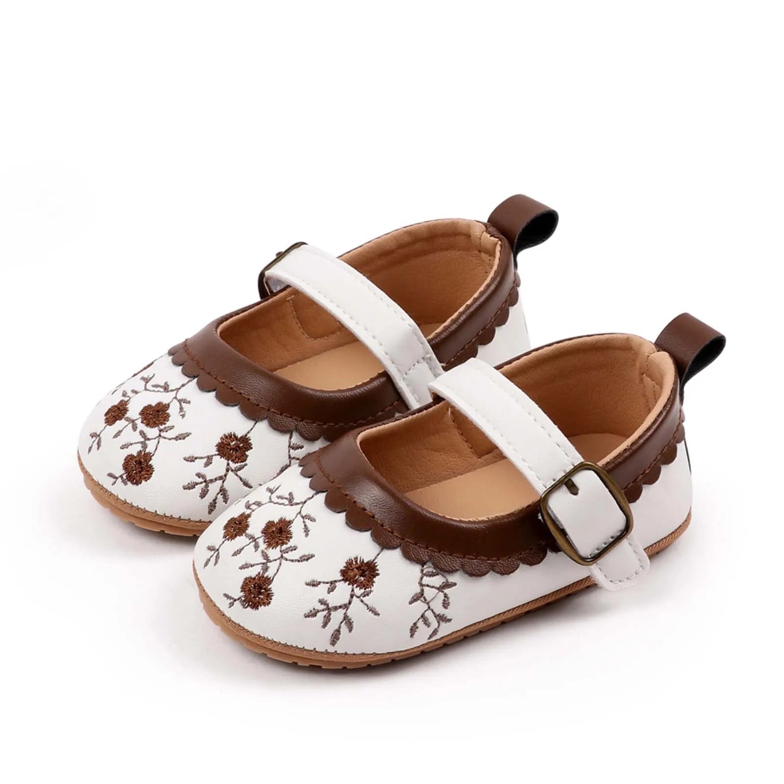 0-36months Baby Girls Princess Shoes Soft PU Leather  for infant girls Embroidery Flower Non-slip First Walker Shoes