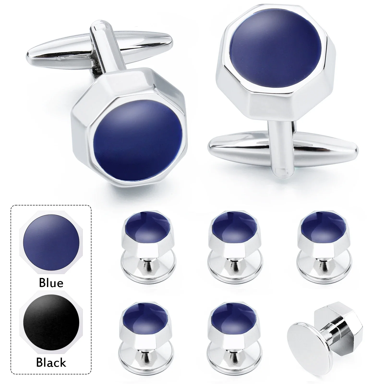 HAWSON Enamel Cufflinks and Studs Sets for Men - Fashion Tuxedo Shirts Cuff Links Set Trendy Wedding Business Accessories